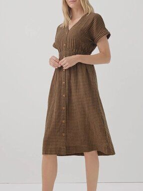 Pact Organic Coastal Double Gauze Short Sleeve Dress Small Harvest Gingham
